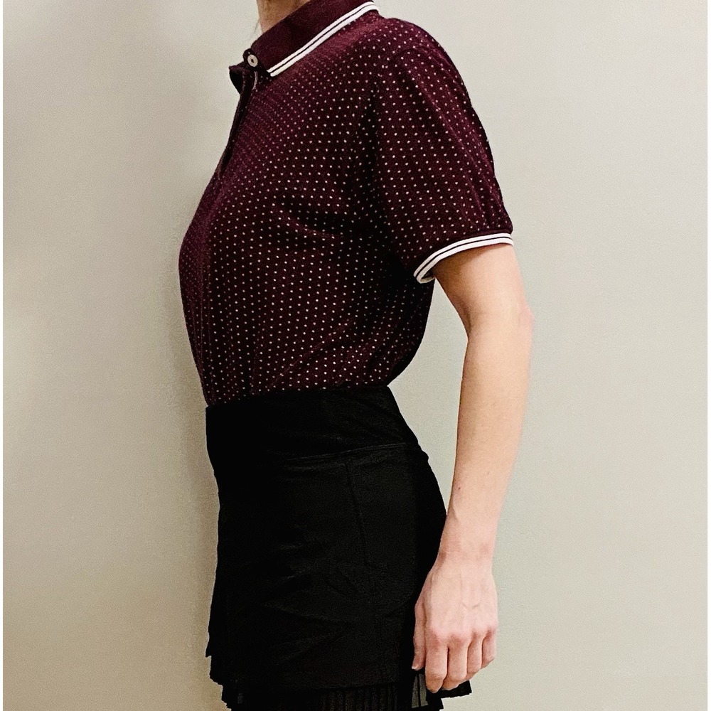 DENIM‎ & FLOWER RICKY SINGH Slim  Polo Burgundy White Poka Dot M Golf - Picture 3 of 14